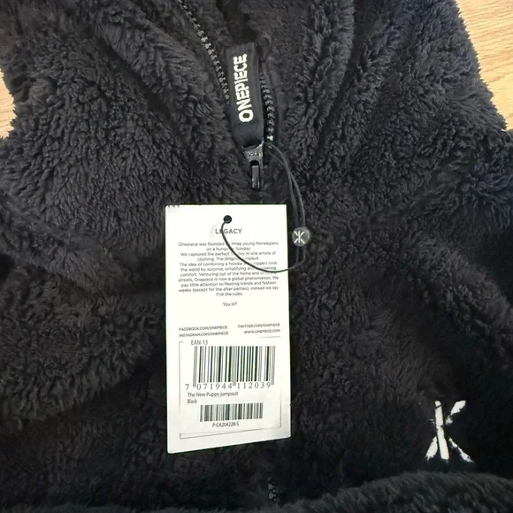 ONEPIECE Black Hooded Onesie - new puppy jumpsuit - small. BRAND NEW WITH TAGS - Picture 4 of 10